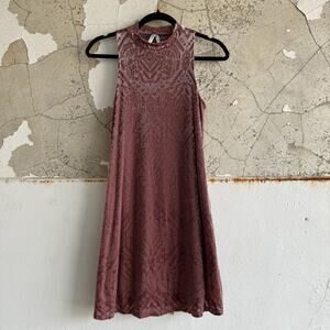 Y2K Mudd Dress Velvet Dusty‎ Rose Paisley Mock Neck Sleeveless Mini Swing Size S